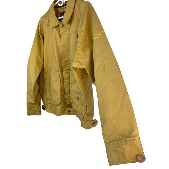 VTG 90s Fubu Yellow Coated Denim Jacket Mens XL Cotton Work RX10644 Oversize - Picture 11 of 11